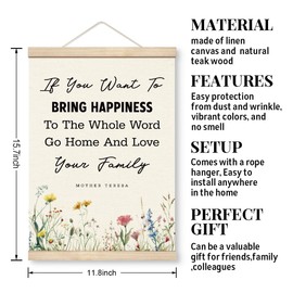 Canvas Hanging Flag Banner Wall Decor - If You Want To Bring Happiness To The World Go Home And Love Your Family - Motivational Quote Art, Gifts for Him, Her, Farmhouse Decor, Housewarming Gift
