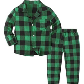 QZH.DUAO Plaid Pajamas For Womens, Ladies Adult 2-Piece Button Down Flannel Christmas Pjs Sleepwear Sleepover, Black Green, US XXL-A