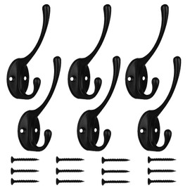 Kruodop 6Pcs Coat Hooks Wall Hooks for Hanging Heavy Duty, Wall Mounted Black Towel Hooks, Metal Single Coat Hanger with Screws Cup Retro for Coats, Handbags, Towels