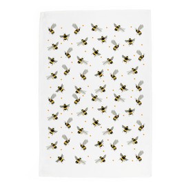 Purely Home Scattered Bees Tea Towels Set - Bumblebees & Polka Dots Kitchen Gift Set - Pack of 2 Large Panama Cotton Dish Towels/Drying Cloths - 67cm x 45cm