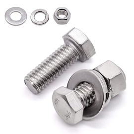 8 Sets Glvaner 3/8-16 x 1/2" Stainless Steel Hex Head Screws Bolts, Nuts, Flat & Lock Washers, 18-8 (304) Stainless Steel, Full Thread, Coarse Thread