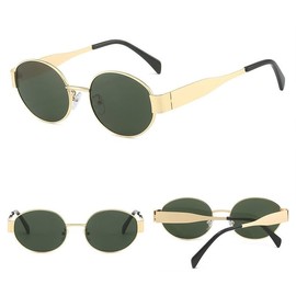 2 Pieces Retro Oval Polarized Sunglasses for Women and Men, UV400/UVB400 Protection (Gold/Black&Gold/Green)