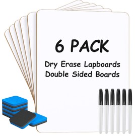 MaxGear Small White Board Dry Erase Boards 6 Pack, 9" x 12" Mini Whiteboard for Students School, Portable White Boards Mini Lapboards Including 6 Mini Dry Erase Erasers and 6 Markers