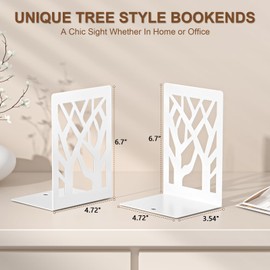 VFINE Withe Bookends 2 Pieces, Tree Design Bookends for Shelves, Metal Book Ends for Desk, Bookshelf Bookends Decoration Stylish Metal Book Ends for Home Office School Supplies