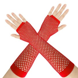 Mesh Gloves for Women - 80s Outfit and Accessories, Fingerless Fishnet Arm Sleeves, Red Witch Costume