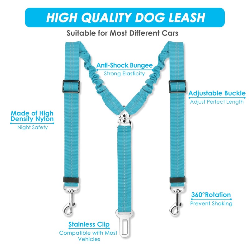 SlowTon Dog Seat Belt, Double Dog Seatbelt Adjustable Vehicle Safety