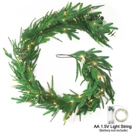 Norfolk Pine Eucalyptus Garlands with Light String, 6Ft Artificial Soft Christmas Pine Garland, Real Touch Greenery Garland for Table, Mantle, Staires, Premium Indoor/Outdoor Christmas Decorations.