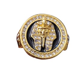 MayiaHey Pharaoh Ring, Tutankhamun Ring for Men, Ancient Egyptian Pharaohs Head Ring, Pharaoh Jewellery, Gothic Horus Pharaoh Ring, Hip Hop Gold, Pharaoh Band Ring, Punk Pharaoh Signet Ring for Boys,