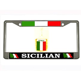 Sicilian Chrome Metal Auto License Plate Frame Car Tag Holder with car banner flag