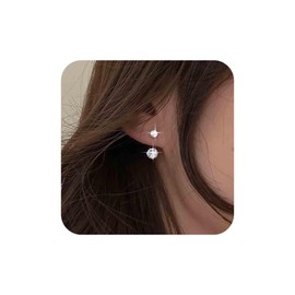 Aneneiceera Boho Crystal Ear Jacket Earrings Silver Rhinestone Stud Earrings Tiny CZ Earrings Minimalist Crystal Post Earrings Jewellery for Women and Girls, Zinc