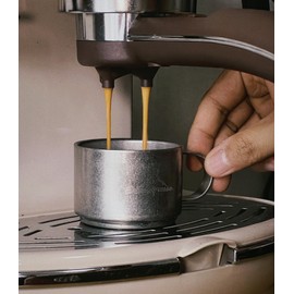 Erkundpresso. Double-Walled Espresso Cups, Set of 2, Coffee Cups Insulation Made of High-Quality Stainless Steel (2 x 100 ml), Matte Vintage, Industrial Retro, for Espresso Silver