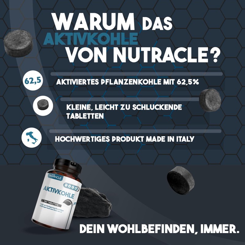 Nutracle Activated Carbon 120 Tablets 500 mg - Vegetable Activated