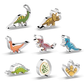 Dinosaur Cookie Cutters Set of 8 -Triceratops, Dinosaur Egg, Dinosaur Footprint, Stegosaurus, T-Rex, Dinosaurs Baking Mold for Kids Dinosaur Theme Birthday Party Supplies Favors (Gift Box)