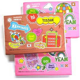 Pañuelos de bolsillo para viajes Sookwang (paquete de 3, 210 pañuelos en total), pañuelos de papel con personajes adorables para la escuela, viajes, campamentos, oficina, automóvil, paquete de 3