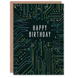 Artery8 Birthday Card Circuit Board Pattern Computer Geek Simple For Him Man Male Dad Brother Son Dad Grandad Greeting Card