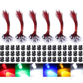 GTIWUNG 60Pcs 5mm Pre Wired LED Diodes Light Ultra Bright (10PCS X 6 Colors) + 60Pcs 5mm Plastic LED Holder LED Light Mounting Holders for Toy Lighting to add a Festive Atmosphere