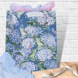 Glick Luxury Medium Floral Gift Bag, Suitable for Birthdays, Weddings and Other Occasions, Gorgeous Hydrangea Design Gift Bag, 175w x 225h x 100d mm, Multi-Colour