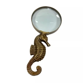 Unbranded 7" Antiqued Brass Seahorse Magnifying Glass- Antique Vintage Style