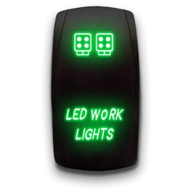 LED Work Lights - Green - Laser Etched 5-Pin Double Pole Single Throw Maintained ON-Off DPST Toggle Switch 20A 12V