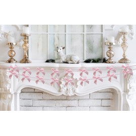 Pre-Strung Pink Bow Garland Banner Decorations, Pink Bow Party Decorations for Baby Shower Girls Coquette Birthday Party Decor