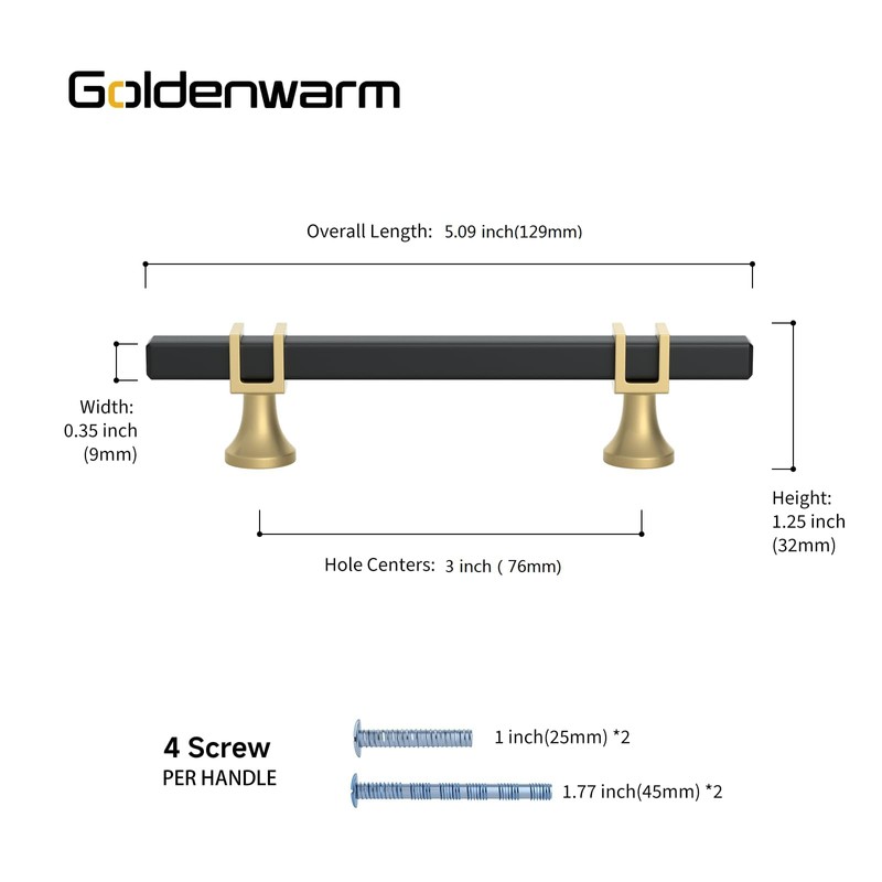 goldenwarm 10 Pack Black and Gold Cabinet Knobs Square Drawer