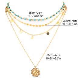 LUTER Boho Necklaces for Women, Layered Boho Necklaces Turquoise Coin Necklace with Glitter Sequin Tassel Bohemia Jewelry for Women and Girls Gold