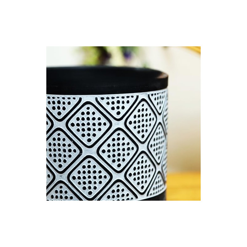 Fyne-Finds Cement Black N White Pot Doted Patterned Diamond Planter
