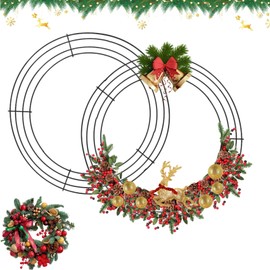 2 Pack Wreath Frames, 12 inch Wire Wreath Frames, Large Wreath Form, Dark Green Wreath Ring, Round Metal Wreath Frame for Christmas Wreath Making Supplies, Christmas Door Wreath, Craft, Outdoor Decor