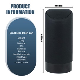 Prywog 1 PC Car Trash Can with Lid, Mini Portable Small Trash Can, Waterproof Silicone Trash Container, Universal for Most Cars (Black)