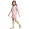 Ewbob Girls Silk Satin Pyjamas Set Short Sleeve Button-Down Kids