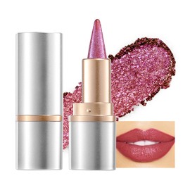 Prreal Metallic Glitter Lipstick, 2-in-1 Gradient Lip Liner and Lipstick, Long Lasting High Shine Lip Color Makeup, Shimmer Lipsticks for Women Girls # 08 Rosewood
