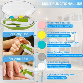 Tinabless Cortauñas Eléctrico para Bebé - Juego de Cortauñas para Bebé con Luz LED, Kit de 6 Cabezales para el Cuidado, Pulido y Recorte de los Dedos de los Recién Nacidos, Bebés y Niños(verde)