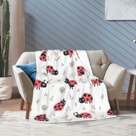 Ladybug Cute Ladybird Throw Blanket Super Soft Warm Bed Blankets for Couch Bedroom Sofa Office Car, All Season Cozy Flannel Plush Blanket for Girls Boys Adults, 60"X50"