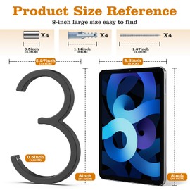 FumWens 8 Inch Floating House Numbers for Outside, Modern Black Metal Address Numbers for House, Rustproof Clear Visibility Mailbox Number with Easy Installation Kit for Yard, Front Door, Garden Street (3)