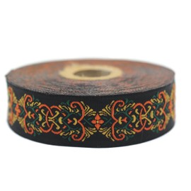 10 Metres 25 mm Orange and Dark Orange Jacquard Ribbon Woven with Scandinavian Pattern Rolls Border Fabric Ribbon Embroidered Craft Clothing Haberdashery Hobby Creative Decoration Medieval 25976-V1