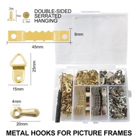 Picture Hangers, mengger 325 Pieces Picture Hangers, Picture Hangers, Picture Hangers, Picture Hangers, Picture Hangers, Picture Frame Set with Compartment Box for Photo Frame, Backing Clips (Silver,