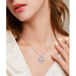 DAOCHONG 925 Sterling Silver Jewellery Cubic Zirconia I Love You to the Moon and Back Love Heart Pendant Necklace for Women Wife Girlfriend, Sterling Silver, Cubic Zirconia