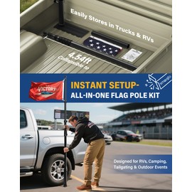 SMOQIO RV Telescoping Flag Pole Kit 20ft, Portable with Tire Mount Base and American US Flag, Black Camper Flag Pole for Trailer Outdoor & Outside House