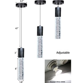 3 Lights Independent Kitchen Island Dining Room Lights Black Pendant Light Fixtures Linear Chandeliers 3 Pendant Lights for Kitchen Island Modern Pendant Light Fixtures, Day Light Bulbs Included