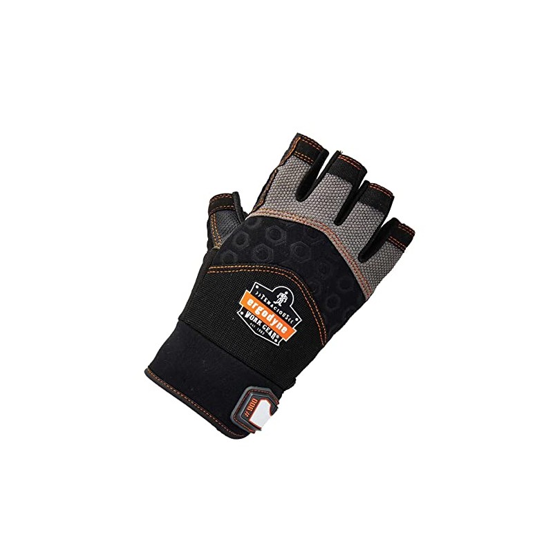 Ergodyne ProFlex 900 Impact Protection Work Gloves, Padded Palm, Half-Finger,