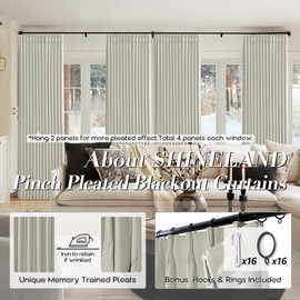SHINELAND 8FT Bay Window Curtains 2 Panel Sets for Living Room 96 Inch Length,8 Foot FT Linen Pinch Pleated to 98 Inch Long Blackout Farmhouse Drop Cloth Curtains
