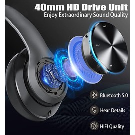 Bluetooth Headphones Over Ear,Bluetooth Headset Wireless Earphones Foldable Headphones with Microphone Lightweight Headset with Built-in HD Mic, HiFi Stereo Sound for Office, PC, Phone, Travel Work