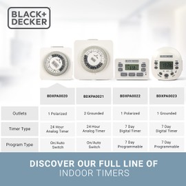BLACK+DECKER Light Timers, Indoor, Programmable, 2 Pack, with Polarized Outlet - Analog Timer Outlet with 30 Minute Intervals for Lights, Lamps, Appliances - Electric Timer with Override Switch