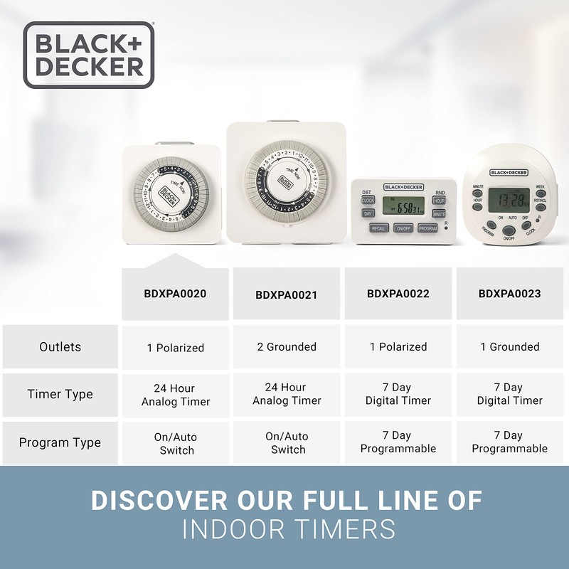 BLACK+DECKER Light Timers, Indoor, Programmable, 2 Pack, with Polarized Outlet
