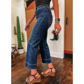 SHEWIN Wide Leg Jeans for Women Trendy 2025 High Waisted Flare Jeans Straight Leg Ankle Denim Pants with Pockets Blue Size 14