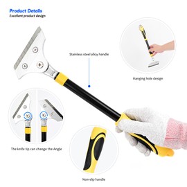 EHDIS Wallpaper Remover with Adjustable Head, Wallpaper Scraper with 10 Blades, Wallpaper Scraper with Rubber Handle for Cleaning Windows, Walls and Tile Floors