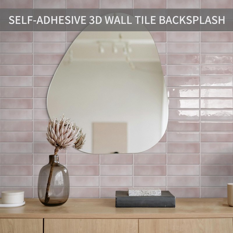 10 Sheets Subway Tile Peel and Stick Backsplash,12”×12”Pink Self Adhesive