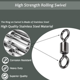 QISHUO Stainless Steel Swivels Fishing Lure Barrel Saltwater Swivel Fishing Strength Quick Change Fishing Swivels Rolling Black Nickel, 25pcs, 166lbs