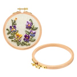 PATIKIL 2 Pieces 5 Inch Embroidery Hoops Round Adjustable Beach Wood Circle Cross Stitch Hoop Ring Bulk for Embroidery Art Craft Handy Sewing Decoration