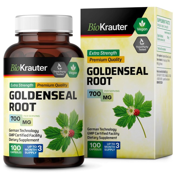 MAUWE HERBS Goldenseal Root Supplement - Organic Goldenseal Capsules 700 mg - Traditional Herbal Supplement - 100 Vegan Pills